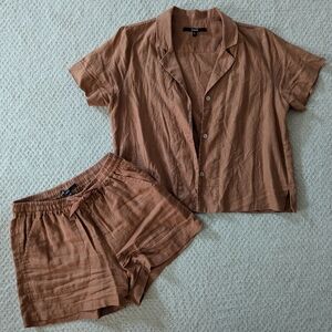 Quince Linen Short Sleeve & Shorts Set - Terracotta